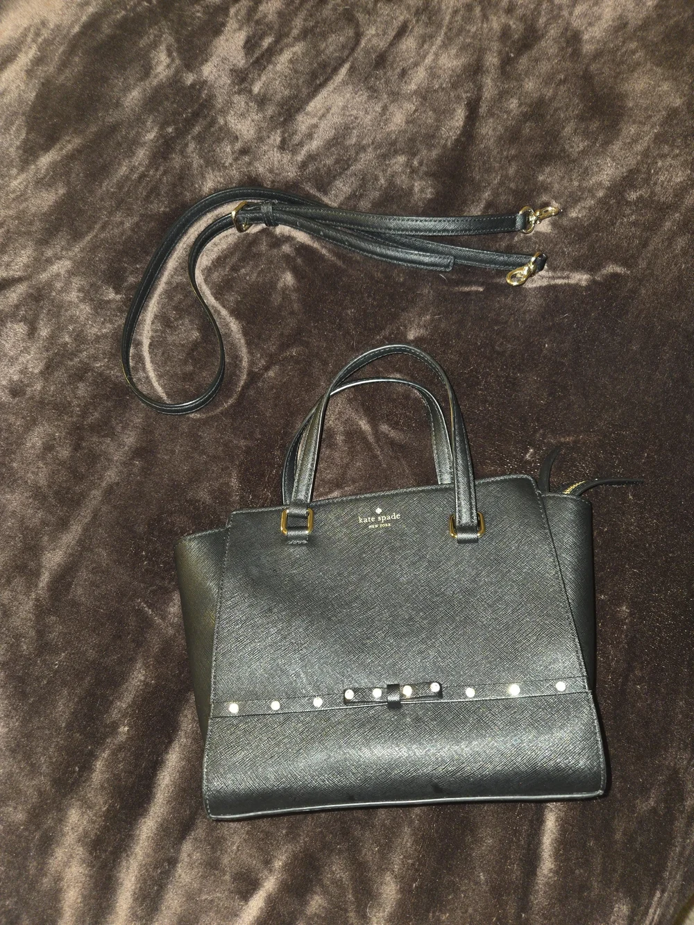 Kate Spade Black Leather Satchel with Removable Strap